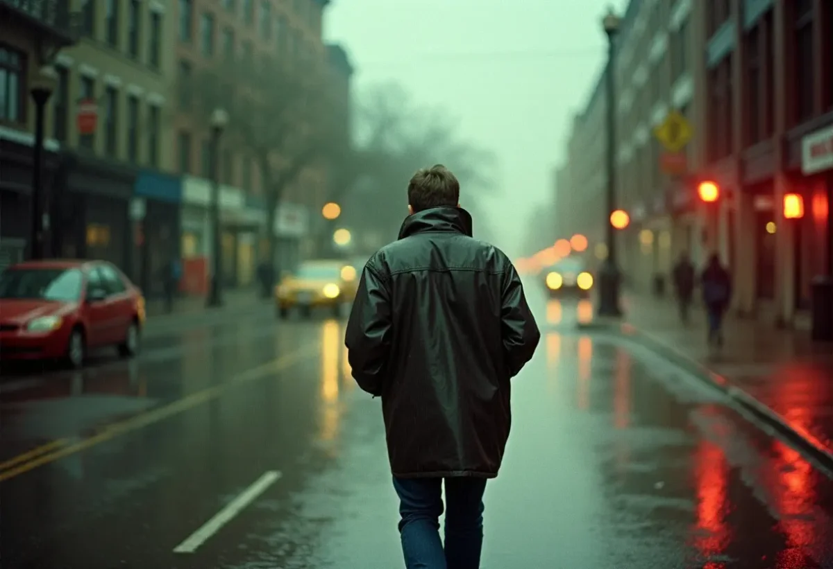 Rainy city street walker — Rainy city street walker. Natural photographic detail, balanced composition, expressive light and clear subject separation. Create a new…