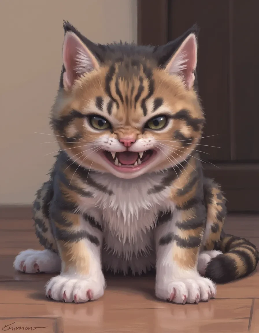 Smiling tabby kitten — Smiling tabby kitten. An expressive animal portrait, detailed fur or surface texture, a clear focal point and harmonious surroundings. Create a new…