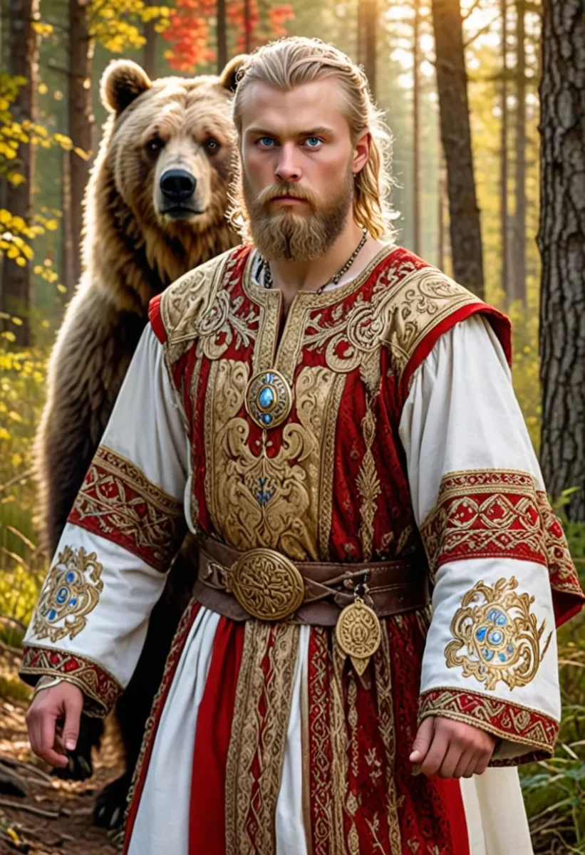 Forest king with a bear companion — Forest king with a bear companion. An imaginative character study with distinctive materials, expressive posture and cinematic lighting.…