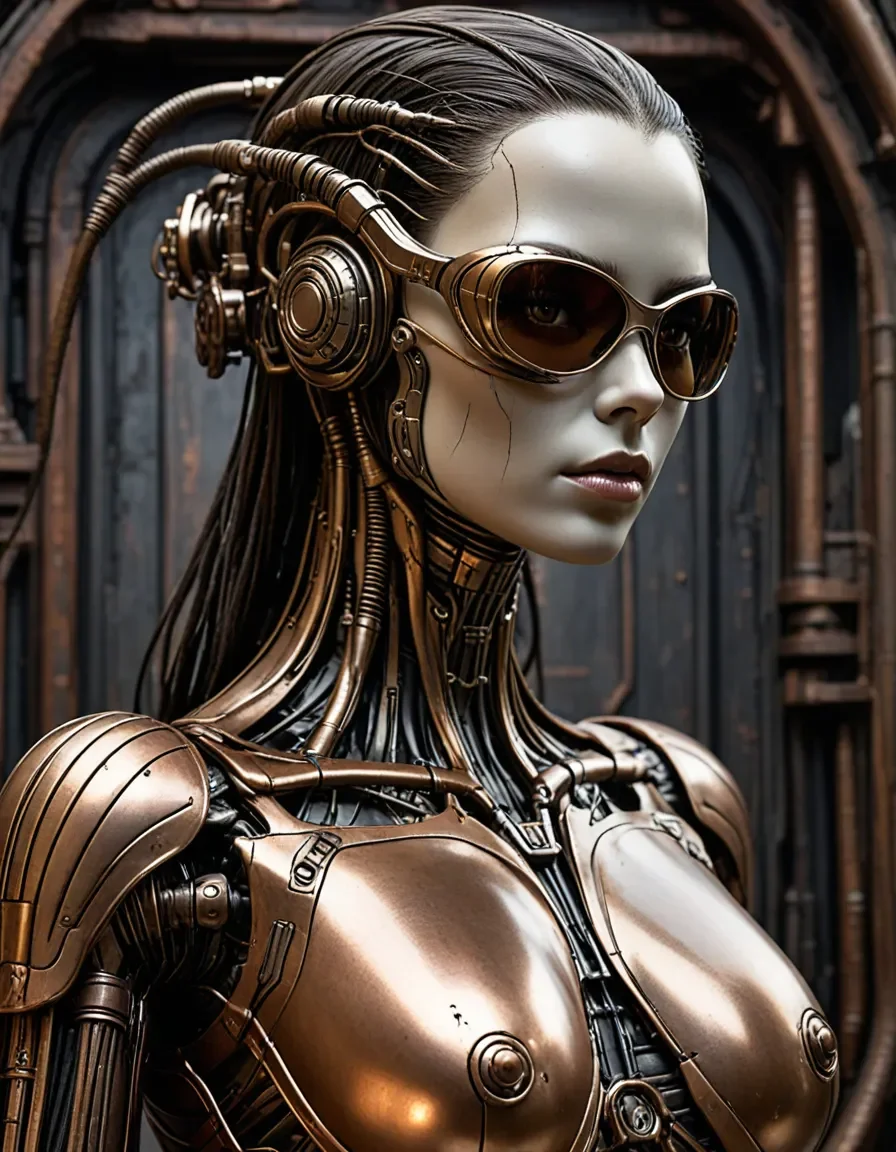 Copper android with round goggles — Copper android with round goggles. An imaginative character study with distinctive materials, expressive posture and cinematic lighting.…