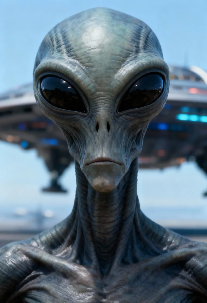 Alien visitor closeup — Alien visitor closeup. An imaginative character study with distinctive materials, expressive posture and cinematic lighting. Create a new interpretation…