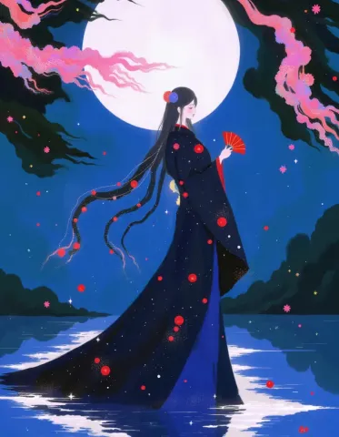 Moonlit flowing robe — Moonlit flowing robe. Expressive illustration, harmonious colors, a clear focal point and carefully arranged details. Create a new interpretation, without…