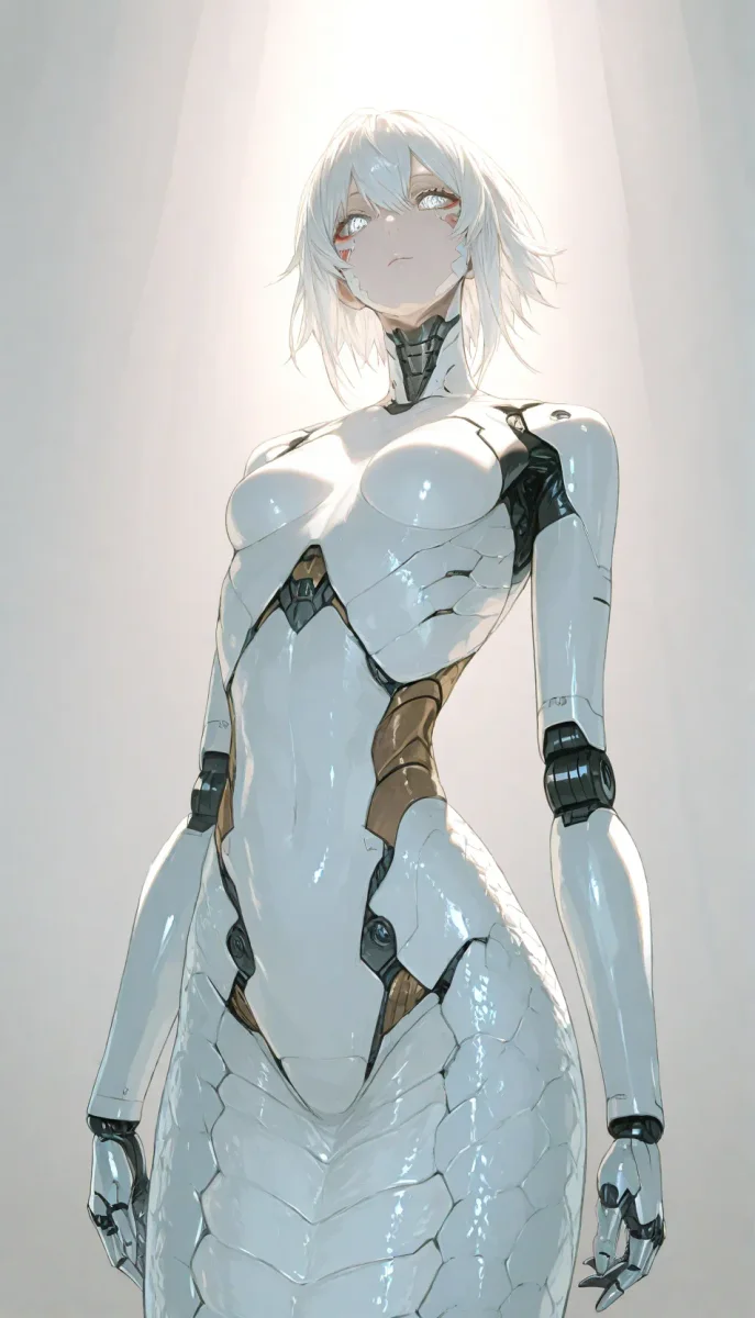 White android in a shaft of light — White android in a shaft of light. An imaginative character study with distinctive materials, expressive posture and cinematic lighting.…