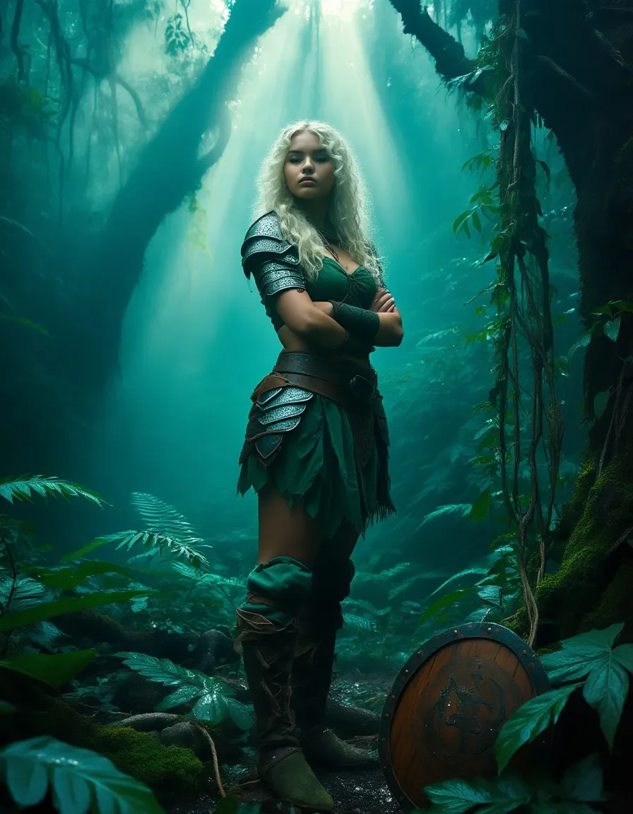 Forest warrior in green light — Forest warrior in green light. An imaginative character study with distinctive materials, expressive posture and cinematic lighting. Create a new…