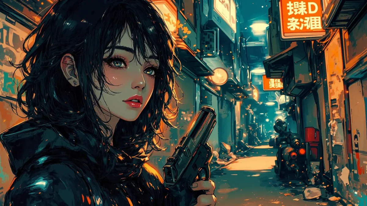 Neon alley painted portrait — Neon alley painted portrait. Expressive illustration, harmonious colors, a clear focal point and carefully arranged details. Create a new…