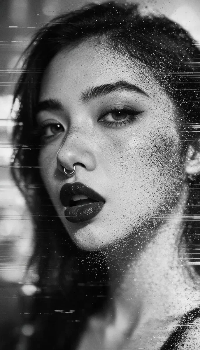 Textured black and white beauty portrait — Textured black and white beauty portrait. Natural photographic detail, balanced composition, expressive light and clear subject…