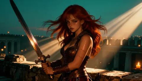 Sunlit fantasy swordswoman — Sunlit fantasy swordswoman. An imaginative character study with distinctive materials, expressive posture and cinematic lighting. Create a new…