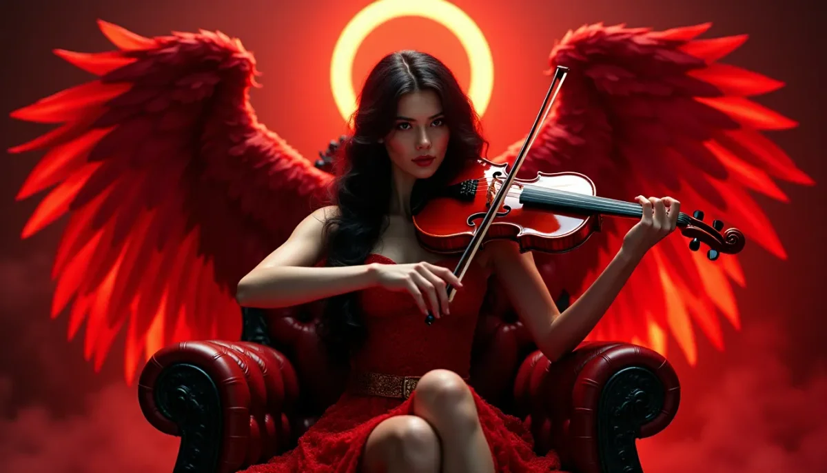 Red winged violinist — Red winged violinist. Expressive illustration, harmonious colors, a clear focal point and carefully arranged details. Create a new interpretation, without…