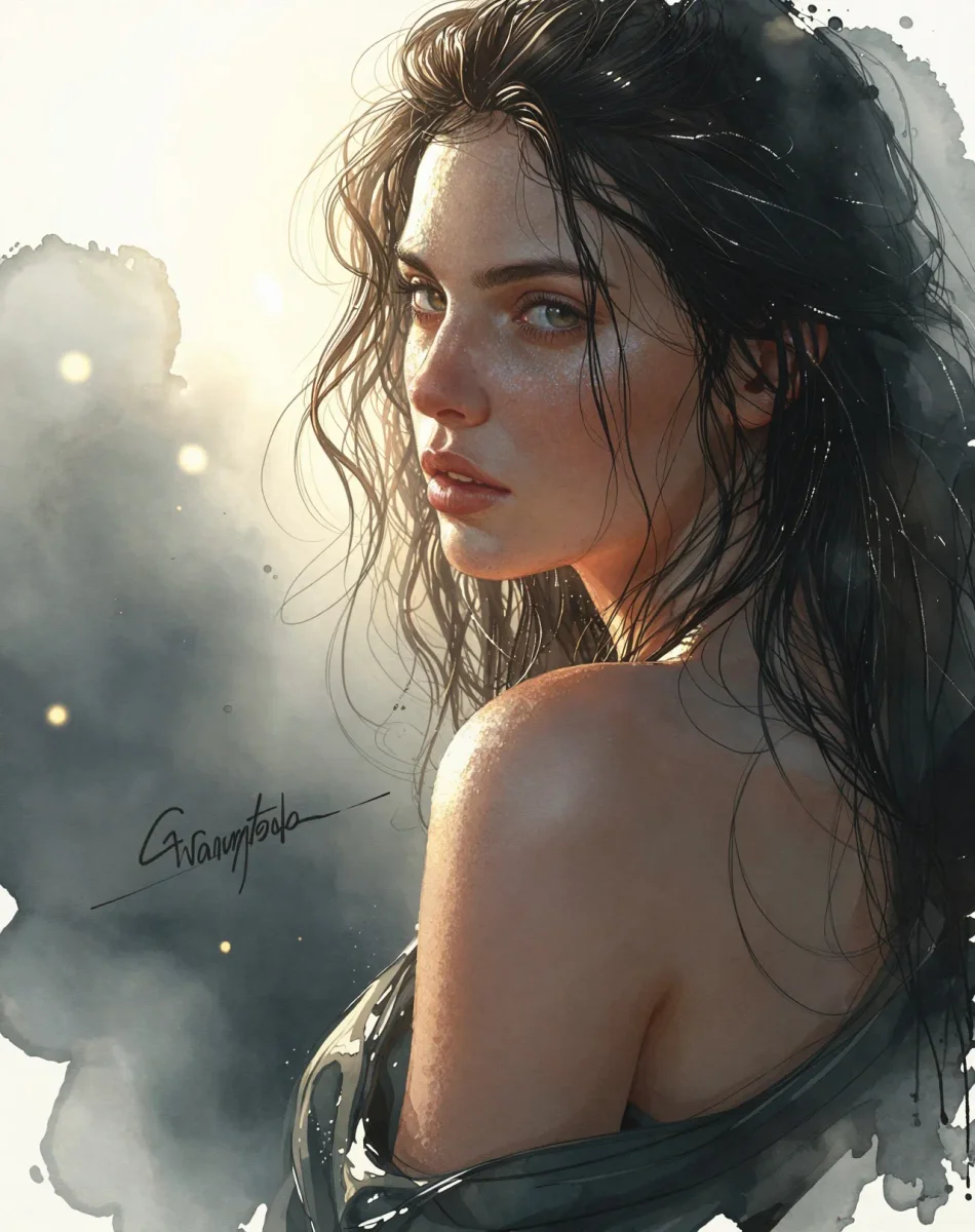 Painterly dark haired portrait — Painterly dark haired portrait. Expressive illustration, harmonious colors, a clear focal point and carefully arranged details. Create a new…