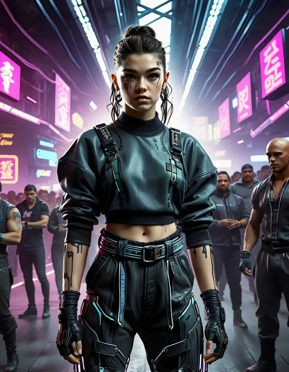 Cyberpunk streetwear crowd — Cyberpunk streetwear crowd. An imaginative character study with distinctive materials, expressive posture and cinematic lighting. Create a new…
