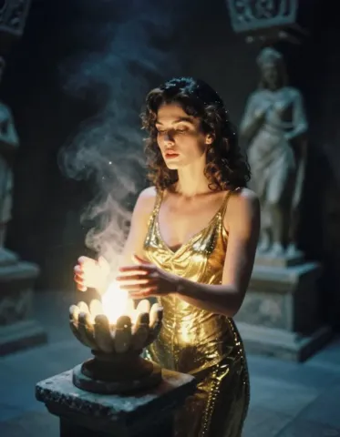 Golden light in an ancient hall — Golden light in an ancient hall. Natural photographic detail, balanced composition, expressive light and clear subject separation. Create a new…