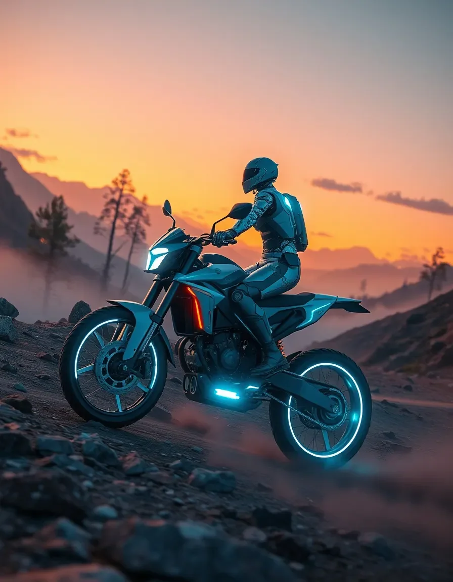 Neon motorcycle at sunset — Neon motorcycle at sunset. A carefully composed still life with clear material textures, controlled lighting and a clean focal point. Create a new…