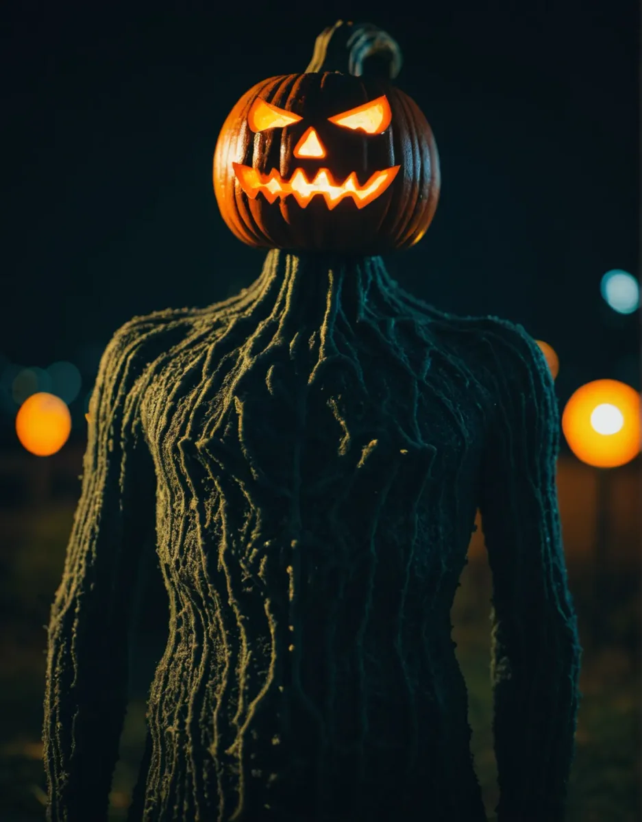 Pumpkin headed autumn figure — Pumpkin headed autumn figure. An imaginative character study with distinctive materials, expressive posture and cinematic lighting. Create a new…