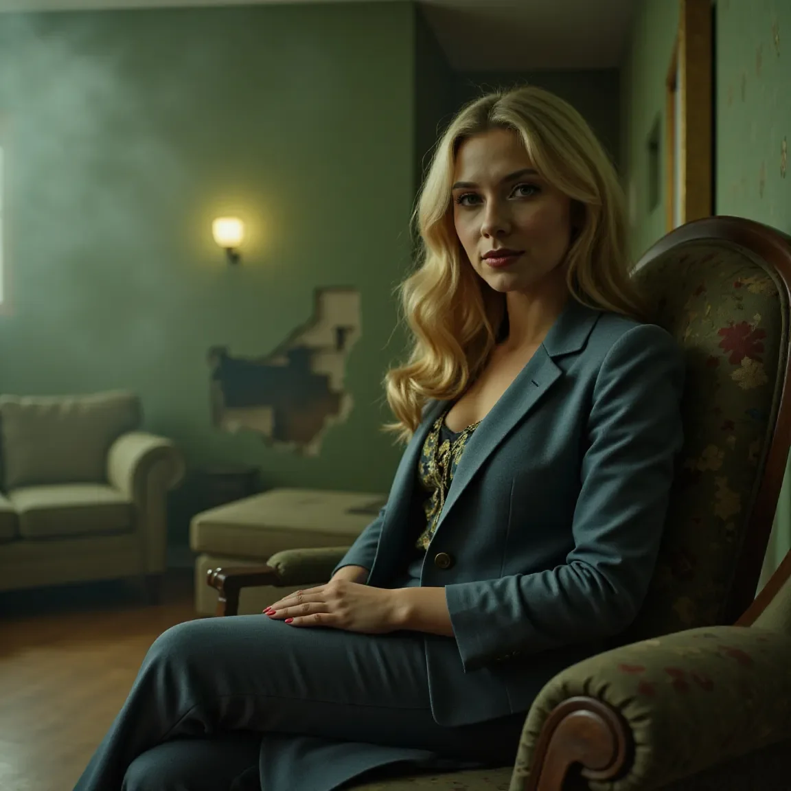 Blue suit in a vintage room — Blue suit in a vintage room. Natural photographic detail, balanced composition, expressive light and clear subject separation. Create a new…
