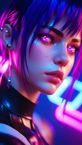 Violet and blue neon portrait — Violet and blue neon portrait. Expressive illustration, harmonious colors, a clear focal point and carefully arranged details. Create a new…