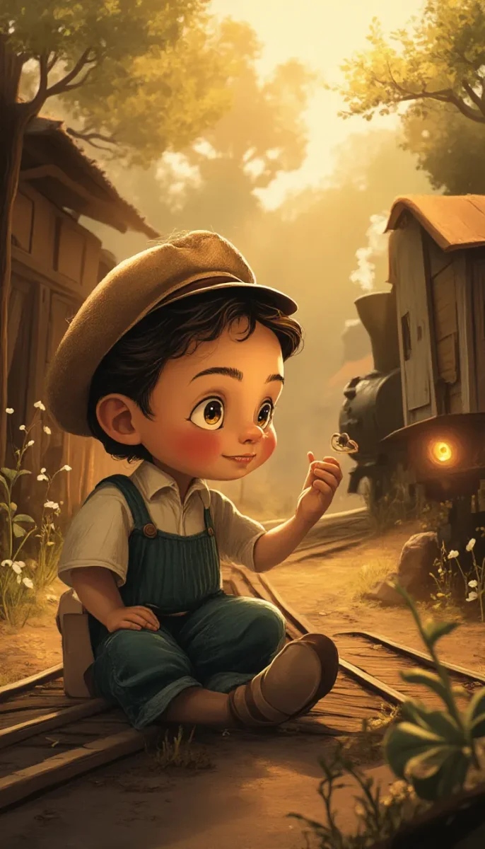 Little traveler in a golden village — Little traveler in a golden village. Expressive illustration, harmonious colors, a clear focal point and carefully arranged details. Create…