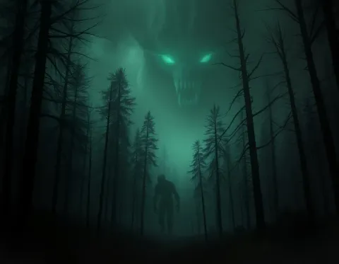 Forest spirit in green mist — Forest spirit in green mist. Expressive illustration, harmonious colors, a clear focal point and carefully arranged details. Create a new…